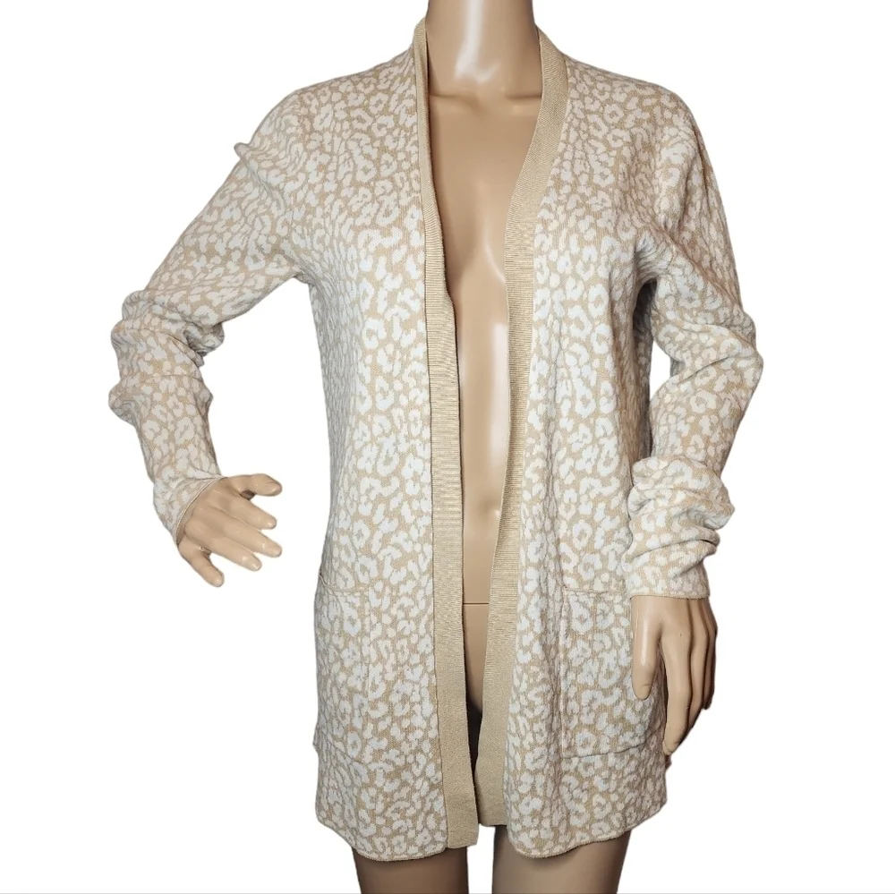 J. CREW Leopard‎ open cardigan sweater. Tan,  cream.  Size small.